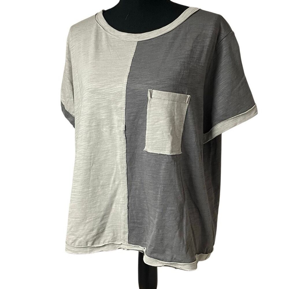 Bohemela Two Tone Gray Cotton Pocket Tee N0534